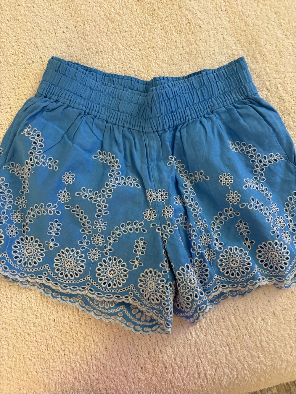 J. Crew Blue Eyelet Embroidered High-Waist Shorts